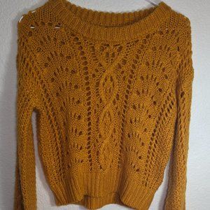 mustard yellow crochet sweater, S